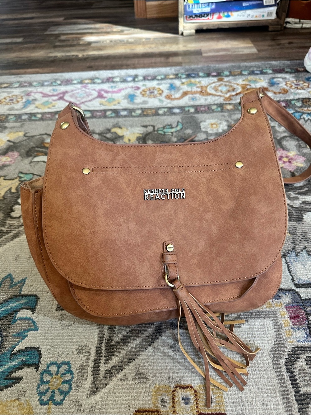 Kenneth Cole Reaction Faux Leather Crossbody Bag with Fringe Tassel - Brown